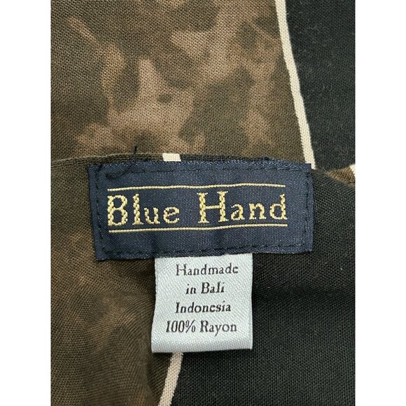 Handmade Blue Hand Rayon Scarf Brown Green Batik Pattern From Bali Indonesia - Picture 4 of 8